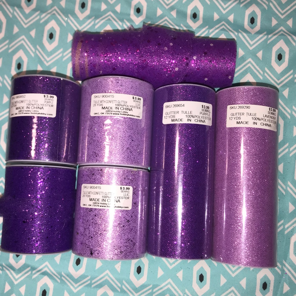 ***DONATING SOON! Lot of 7 rolls of Purple glitter tulle